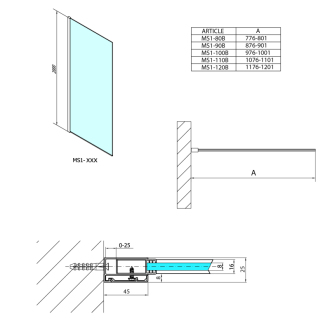 MODULAR SHOWER BLACK jednodielna zástena pevná na inštaláciu na stenu, 800 mm MS1-80B