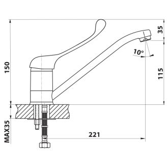 HOFFER stojanková drezová batéria, lekárska páka, 221mm, chróm 424.054.1
