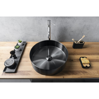 AURUM nerezové umývadlo, priemer 38 cm, vrátane výpuste, antracit AU101