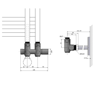 TWIN COMBI pripojovacia sada ventilov pre stred príp, pravé, rozstup 50, čierna mat CP461BS