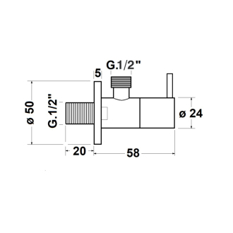 Rohový ventil s rozetou, okrúhly, 1/2&quot; x 1/2&quot;, čierna mat SL015-1/2