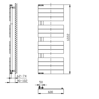 Aqualine MILI vykurovacie teleso 600x1222 mm, čierna mat DC626T
