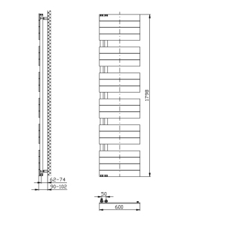 Aqualine MILI vykurovacie teleso 600x1798 mm, čierna mat DC656T