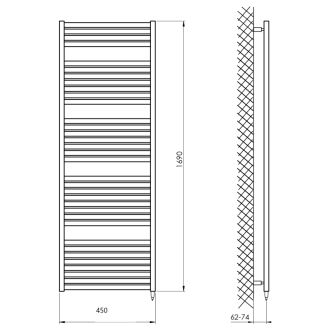 Aqualine TONDI-E elektrické vykurovacie teleso rovné 450x1690 mm, 600 W, čierna mat DE446T