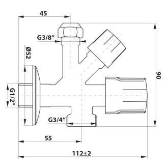 Kombinovaný ventil 1/2&quot;x3/4&quot;x3/8&quot;, chróm 181.749.1