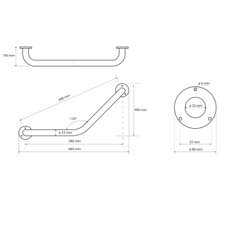 HANDICAP madlo 120° 400/400mm, biela XH501W