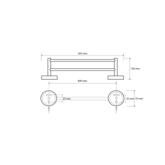 X-ROUND BLACK dvojitý držiak na uteráky 600mm, čierna XR401B