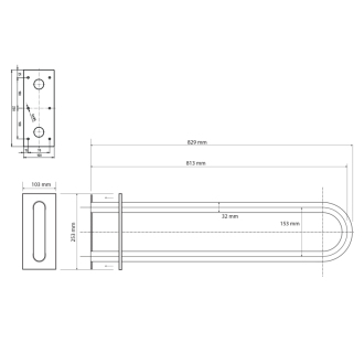 HANDICAP podperné madlo tvar U 813mm, čierna XH540B