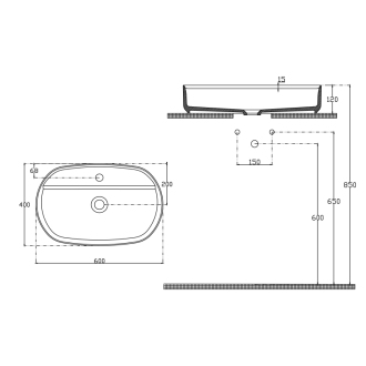 INFINITY OVAL keramické umývadlo na dosku, 60x40 cm, biela mat 10NF65060-2L