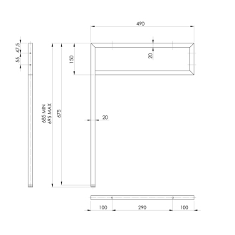 Podperná konzola 490x690x20mm, lakovaná oceľ, čierna mat, 1 ks