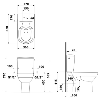 BEHRENS RIMLESS WC kombi misa s nádržkou, spodný/zadný odpad, biela 201.425.4
