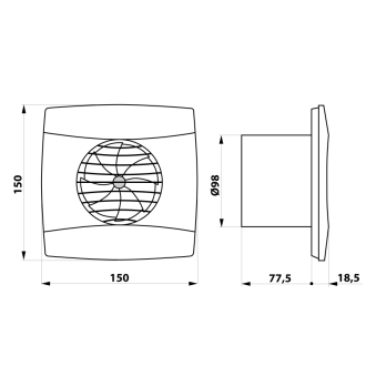 UC-10 kúpeľňový ventilátor axiálny, 8W, potrubie 100mm, čierna 01256000