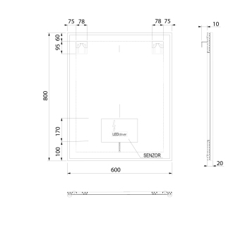 SORT zrkadlo s LED osvetlením 60x80cm, senzor, fólia anti-fog, 3000-6500 ° K, sunset SJ080Z