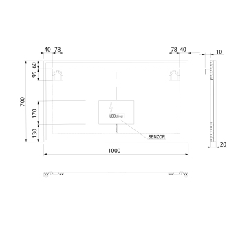 SORT zrkadlo s LED osvetlením 100x70cm, senzor, fólia anti-fog, čierna mat SJ100