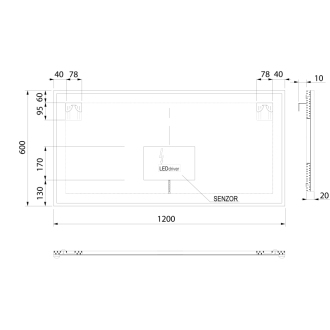 SORT zrkadlo s LED osvetlením 120x60cm, senzor, fólia anti-fog, čierna mat SJ120