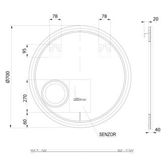 TARAN okrúhle zrkadlo s LED osvetlením, 70cm, kozm.zrkadlo, senzor, čierna mat TA070