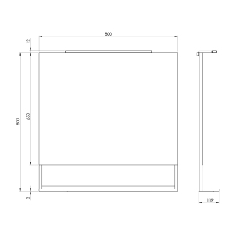 ERUPTA zrkadlo s poličkou a LED osvetlením 80x80x12cm, čierna mat ERU335