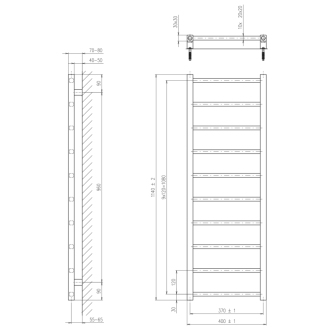 METRO LIGHT vykurovacie teleso 400x1140 mm, čierna mat IR445TB