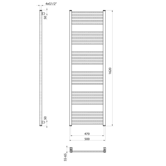 METRO-E elektrické vykurovacie teleso rovné 600x1620 mm, 800 W, čierna mat