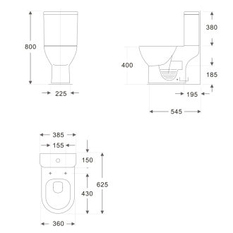 DARIO RIMLESS WC kombi misa s nádržkou, spodný/zadný odpad + sedátko, biela