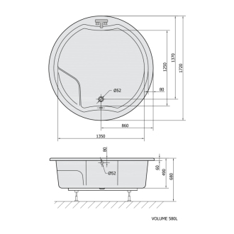 ROYAL ROUND guľatá vaňa s konštrukciou 172x172x49cm, biela 73211