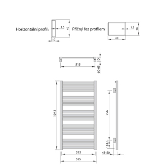NEVEL vykurovacie teleso 555x1043mm, 440 W, strieborná (H-610S) NV610S