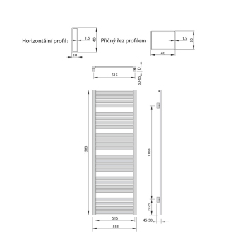NEVEL vykurovacie teleso 555x1583mm, 690 W, strieborná (H-616S) NV616S