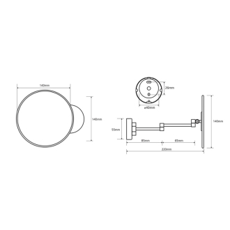 X-ROUND E kozmet. zrkadlo bez osvetľ. na ramene priemer 140mm, chróm XR004