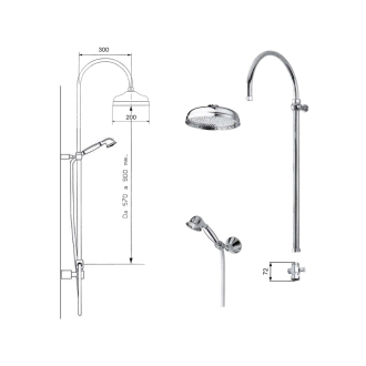 ANTEA sprchový stĺp na napojenie na batériu, hlavová, ručná sprcha, bronz SET026