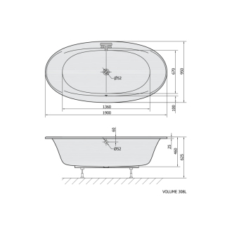 STADIUM oválna vaňa 190x95x46cm, biela 82111