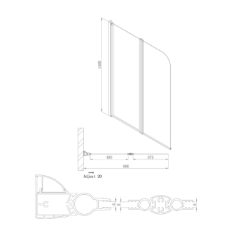 ONE vaňová zástena skladacia 900 mm, číre sklo GO1190