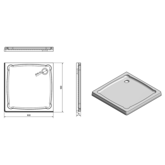 DIONA sprchová vanička z liateho mramoru, štvorec 90x90x7, 5cm GD009