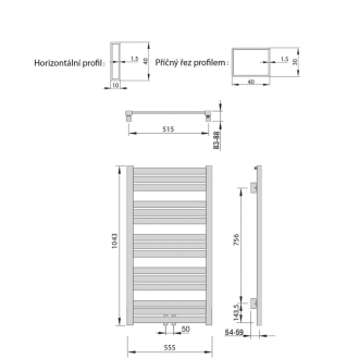 NEVEL vykurovacie teleso 555x1043 mm, 440 W, stredové pripojenie, biela NVX610