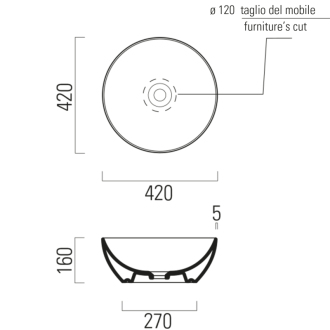 PURA umývadlo na dosku priemer 42 cm, ghiaccio mat 885115