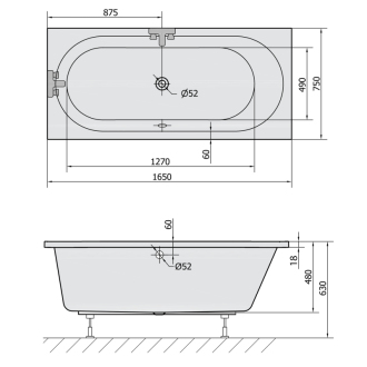 ASTRA B SLIM obdĺžniková vaňa 165x75x48cm, biela 32611S