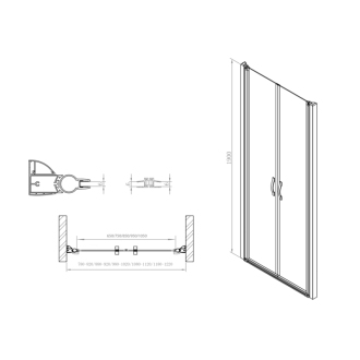 ONE sprchové dvere do niky dvojkrídlové 880-920 mm, číre sklo, 6 mm GO2890