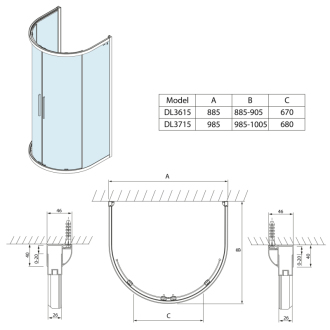 LUCIS LINE polkruhová sprchová zástena 1000x1000mm, číre sklo DL3715