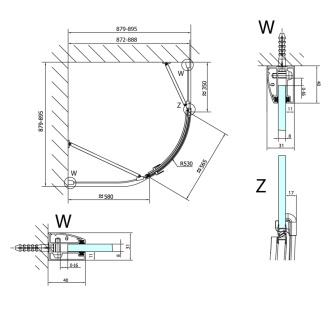FORTIS LINE štvrťkruhová sprchová zástena 900x900x2000mm, ľavá FL5590L
