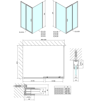 Easy Line obdĺžniková zástena 1000x800mm, číre sklo EL1015EL3215