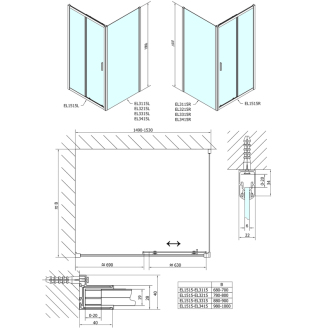 Easy Line obdĺžnikový sprchovací kút 1500x800mm L/P variant EL1515EL3215