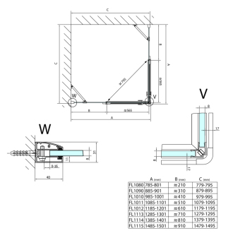 FORTIS LINE štvorcový sprchovací kút 1500x1500 mm, rohový vstup FL1115LFL1115R
