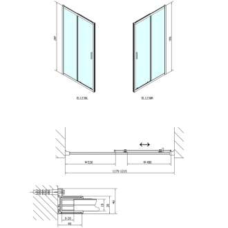 EASY LINE sprchové dvere 1200mm, sklo Brick EL1238