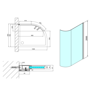 MODULAR SHOWER zaoblená pevná zástena R550, 907 mm MS1-100-C