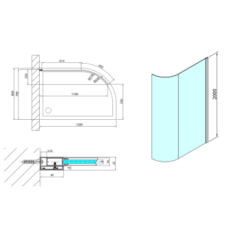 MODULAR SHOWER zaoblená pevná zástena R550, 1107 mm MS1-120-C