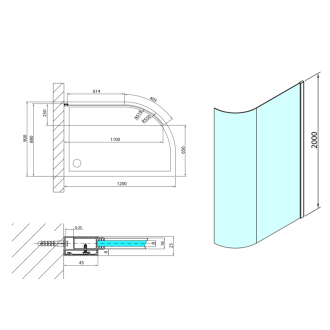 MODULAR SHOWER zaoblená pevná zástena R550, 1107 mm MS1-120-C