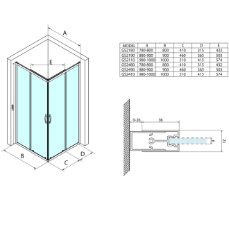 SIGMA SIMPLY štvorcový sprchovací kút 800x800 mm, rohový vstup, číre sklo GS2180GS2180