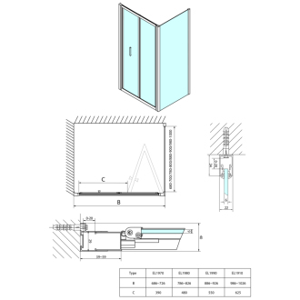 EASY LINE štvorcový sprchovací kút 800x800mm, skladacie dvere, L/P variant, číre sklo