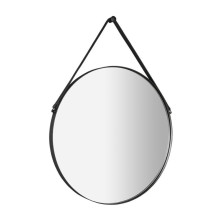 ORBITER zrkadlo okrúhle s koženým opaskom, ø 60cm, čierna mat ORT060