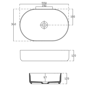 INFINITY OVAL keramické umývadlo na dosku, 55x36 cm, čierna mat 10NF65055-2N