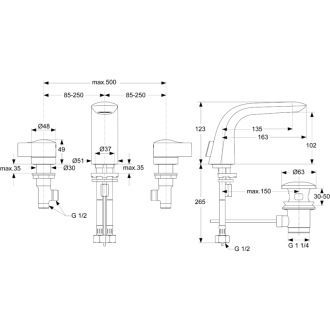 Ideal Standard MELANGE A 4288 AA um.batéria trojotvorová s výpustou